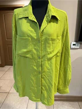 Women's Lightweight Button-Front Blouse in Lime Green